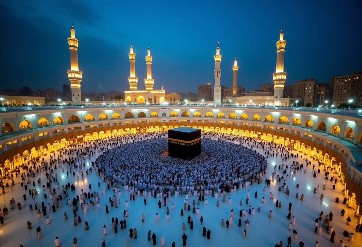 The Kaaba at Masjid al-Haram in Makkah at blue hour